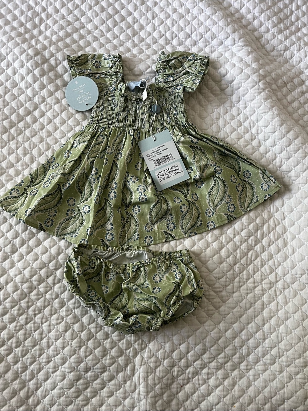 Hill House Green Paisley Smocked Dress & Bloomers